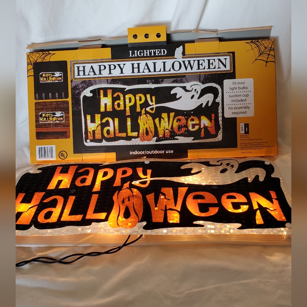 Happy Halloween Lighted Hanging Sign Impact Innovations Ghost Pumpkin